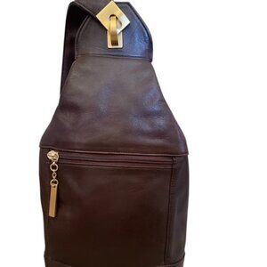 PERLINA NY BROWN HIGH QUALITY GENUINE LEATHER Sling Bag Zip Compartment